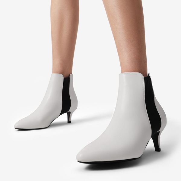 Stiletto Heeled Chelsea Boots - WHITE BLACK - 1